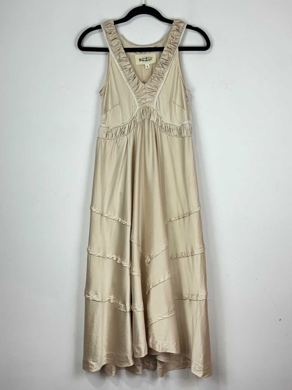 Trelise Cooper 100% Silk Ivory Tiered A-Line Lace Halter Dress 8 Boho Romantic